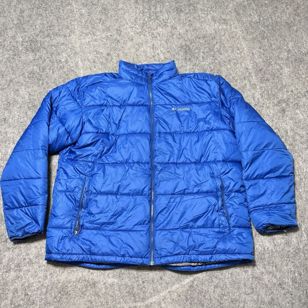 Columbia Mens Puffer Jacket 2XL Blue Thermal Coil Packable Full Zip Coat